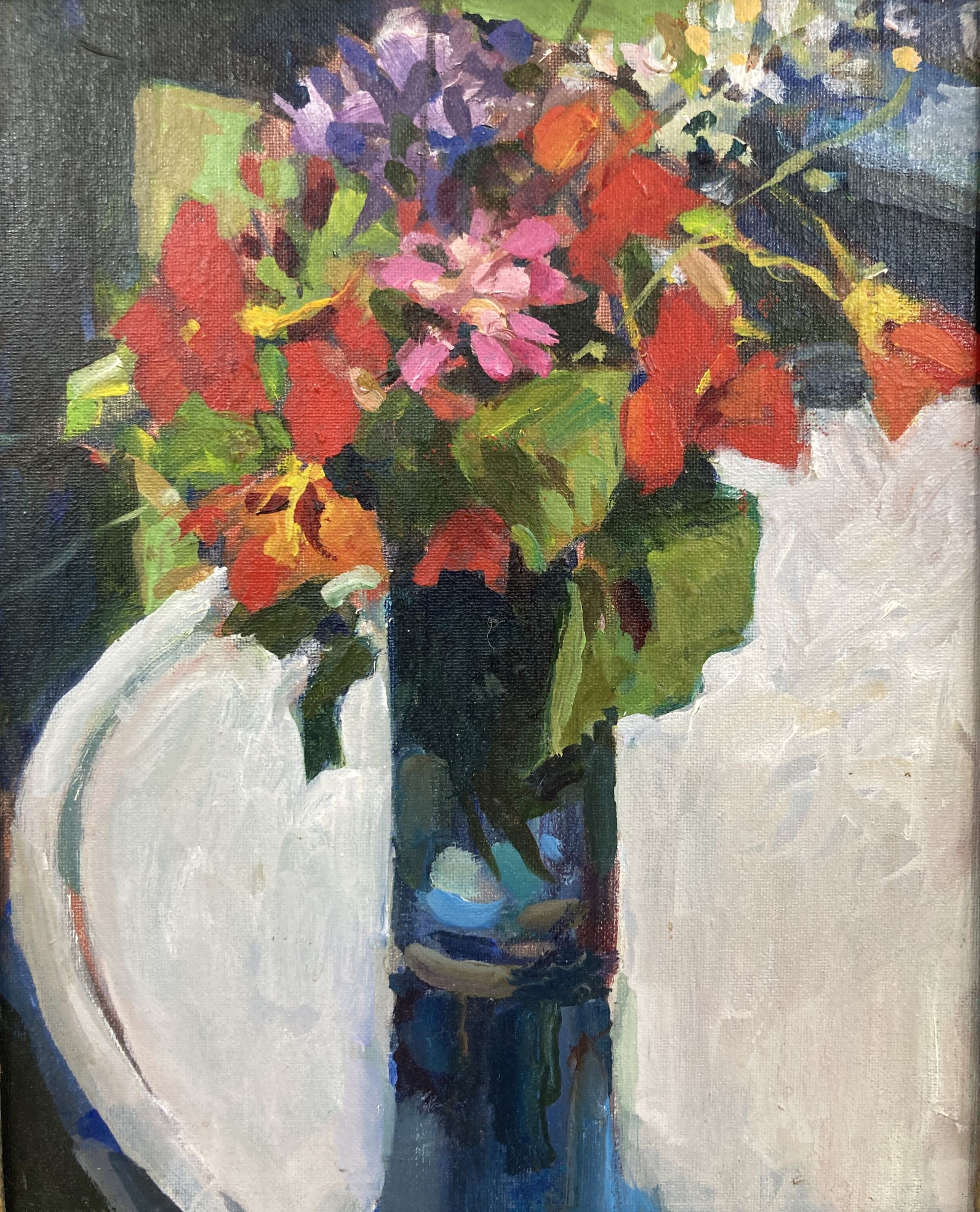 John Speirs, oil on canvas board, Still life of flowers in a glass vase, 24 x 19cm